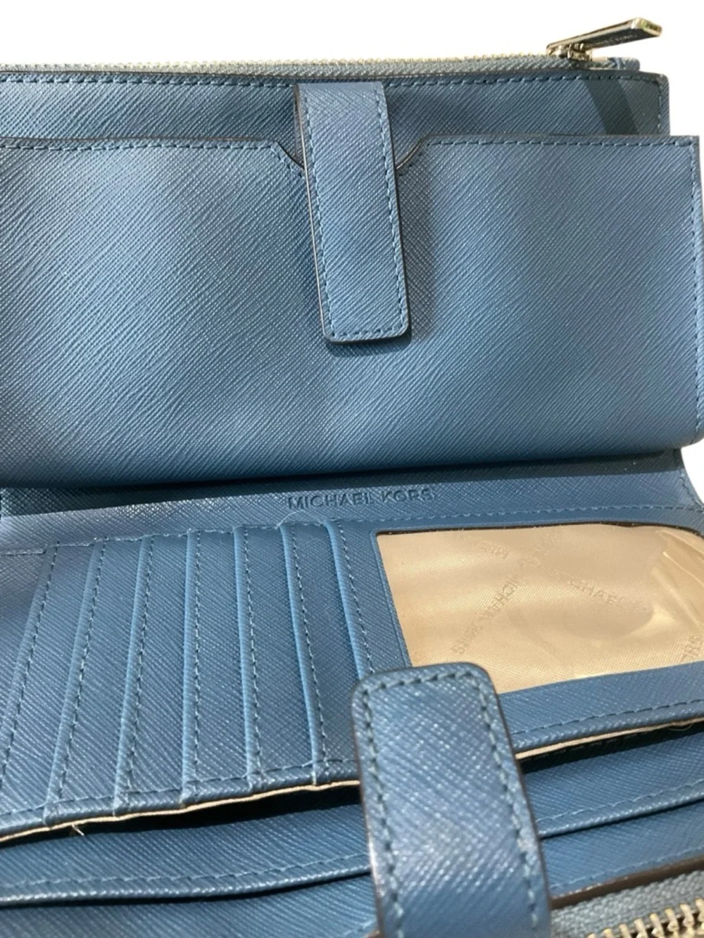 Michael Kors Teal Blue Saffiano Leather Wristlet Wallet